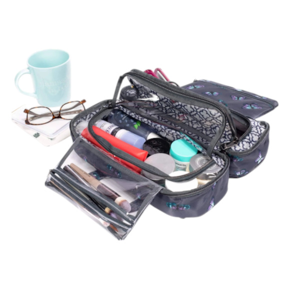 Lug Flatbed Slim Cosmetic Case Bag Butterfly Gray Travel Cruise Organizer Craft - Picture 16 of 16